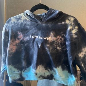 womens medium crop hoodie: barstool sports, call her daddy “i am unwell” tie dye